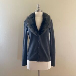 Banana Republic Dark Gray Cardigan with Faux Fur Shawl Collar